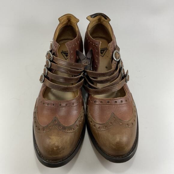 John Fluevog Adrian-Alli 4 Buckle Mary Jane Womens Size 12 Brown Leather Brogue - Picture 4 of 11